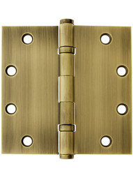 5 inch Solid Brass Ball Bearing Door Hinge With Button Tips in Antique Brass.
